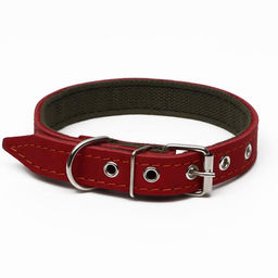 Ошейник комбинированный кожа/брезент, 53 х 2.5 см, ОШ 35-45 см, красный - Пижон фото 2