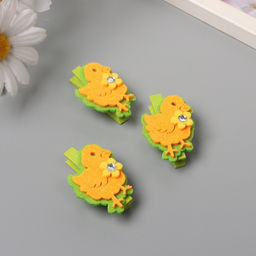 Декор для творчества дерево, фетр Прищепка. Цыплёнок с цветочком, набор 3 шт. 1.8?3?5.1 см