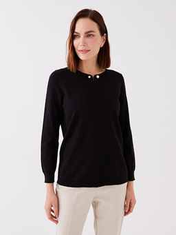 Bisiklet Yaka D?z Uzun Kollu Kad?n Triko Kazak