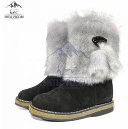 Детские унты, голубая норка, войлочная подошва