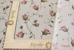 Бязь Зайцевские розочки на серо-бежевом (розовые бутоны), СОРТ2, ш.1.5м, хлопок-100%, 120гр/м.кв - Купава фото 5