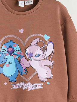 Bisiklet Yaka Stitch ve Angel Bask?l? K?z ?ocuk Sweatshirt