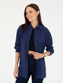 Lacivert Oversize Uzun Kollu G_mlek