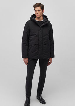 Kapusonlu Siyah Parka - Mavi фото 2