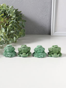 Сувенир полистоун "Денежная жаба на монетах со слитком" набор 4 шт зелёный 5х4,3х4 см