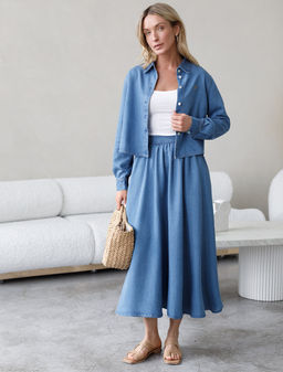 Юбка полусолнце из лиоцелла под деним - Vilatte фото 4