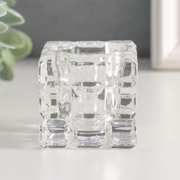 Цена за 2 шт. Стеклянный подсвечник на 1 свечу «Квадрат. Сруб», прозрачный, d=3.5 см 5×5×5 см