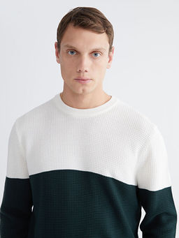 Bisiklet Yaka Renk Bloklu Erkek Triko Kazak