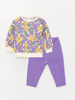 Bisiklet Yaka Uzun Kollu Bask?l? K?z Bebek Sweatshirt ve E?ofman Alt 2li Tak?m