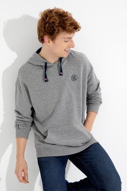 U. S. Polo Assn Мужская серая меланжевая толстовка оверсайз с капюшоном - U.s. polo assn фото 3
