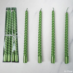 Свеча стержень 4 штуки 25 см витая глянец / LY-153 /уп 144/ зеленая