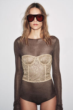 METALLIC THREAD LACE UNDERWIRED CORSET