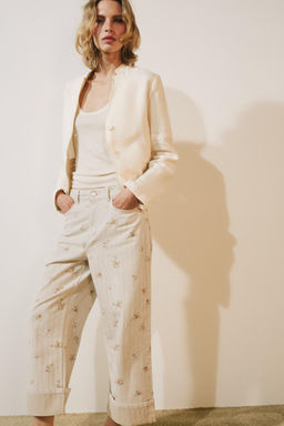 JEANS ZW COLLECTION TAPERED TIRO MEDIO FLORES / Beige - Zara фото 6