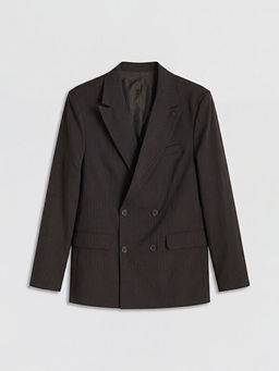 Regular Fit ?izgili Kruvaze Erkek Blazer Ceket