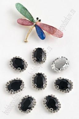 Стразы пришивные в серебряной оправе 17*22 мм "Овал" (5 шт) SF-1425, черный №16