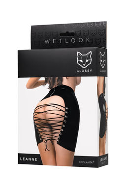 Мини-юбка Glossy Leanne из материала Wetlook, черный, XL