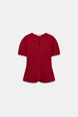TOP PEPLUM MANGA ABULLONADA / Burgundy - Zara фото 7