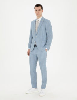 A__k Mavi Ekstra Slim Fit _izgili Y_n Tak_m Elbise