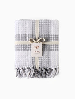 Плед вафельный «Этель. Клетка», 220×240 см, хлопок 100%, светло-серый