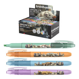 Цена за 24 шт. Текстмаркер ErichKrause Visioline V-15 Big City Cats, цвет чернил ассорти (в коробке-дисплее по 24 шт.)