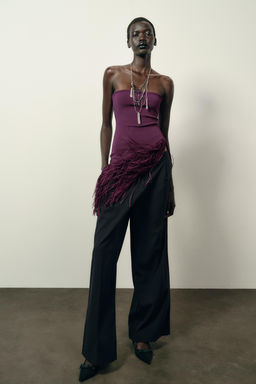 FRINGED STRETCH BANDEAU TOP