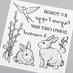 Цена за 3 шт. Переводные тату чёрные Кролики и верба, временные татуировки, 10?10 см - Арт узор фото 6