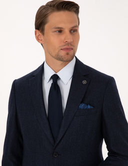 Lacivert Slim Fit Y_n _pek Kar___ml_ Ceket