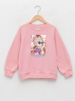 Bisiklet Yaka Bask?l? ?ift Y?nl? Payetli Uzun Kollu K?z ?ocuk Sweatshirt - Waikiki фото 2