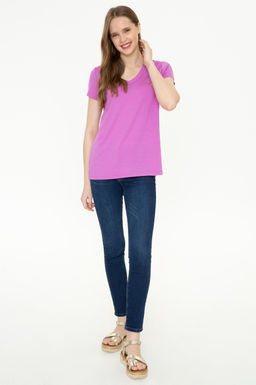 Женская фиолетовая футболка с V-образным вырезом Basic - U.s. polo assn фото 16