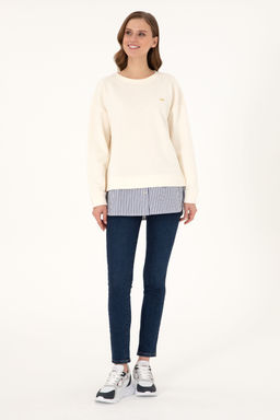 Kad_n Krem G_mlek Detayl_ Bisiklet Yaka Sweatshirt