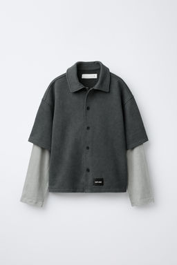WASHED-EFFECT DOUBLE SLEEVE FLEECE SHIRT