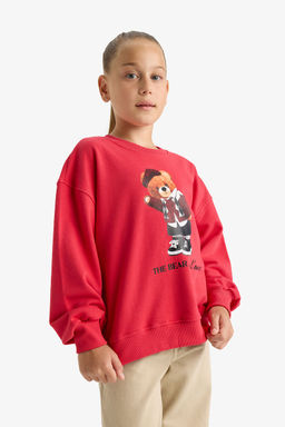 Oversize Geni_ Kal_p Bisiklet Yaka Bask_l_ Sweatshirt K_z _ocuk - Defacto фото 4