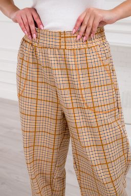 Брюки женские из футера Забава клетка горчица - Амадэль фото 9