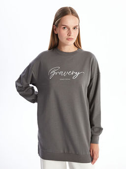 Bisiklet Yaka Bask?l? Kad?n Sweatshirt Tunik