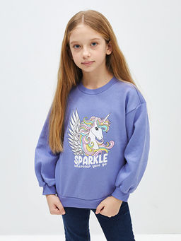 Bisiklet Yaka Bask?l? Uzun Kollu K?z ?ocuk Sweatshirt - Waikiki фото 2