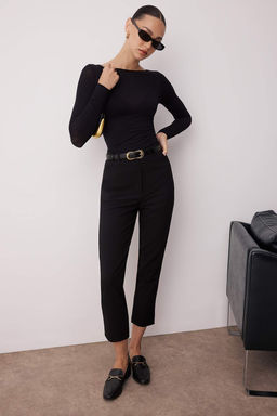 Siyah Basic Cigarette Dar Paca Dokuma Kumas Pantolon TWOSS19ST0038