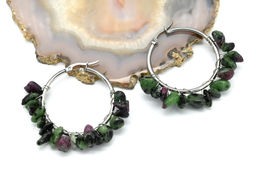 Серьги конго с крошкой из цоизита 45*45мм, 18,7г