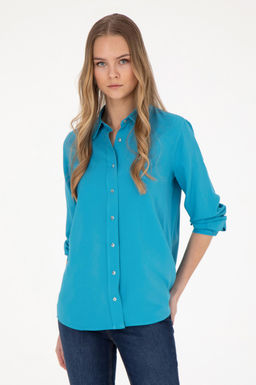 Женская синяя рубашка с длинным рукавом Неожиданная скидка в корзине