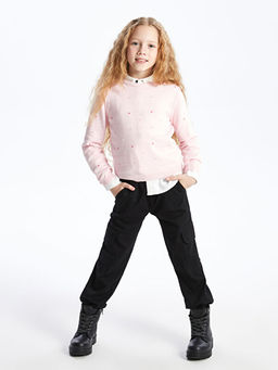 Bisiklet Yaka Desenli Uzun Kollu K?z ?ocuk Triko Kazak - Waikiki фото 2