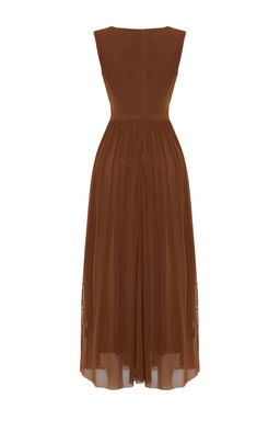 TRENDYOLMILLA Kahverengi Pencere/Cut Out Detayl? Orme Tul Elbise TPRSS24EL00022 фото 8