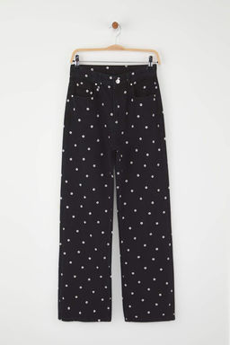 Teen Siyah Cicek Desenli Normal Bel Wide Leg Jeans TWOAW26JE00004 - Trendyolmilla фото 5
