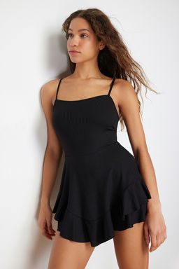 Siyah Ask?l? Volanl? Sortlu Mini Orme Tulum TWOSS23TU00044