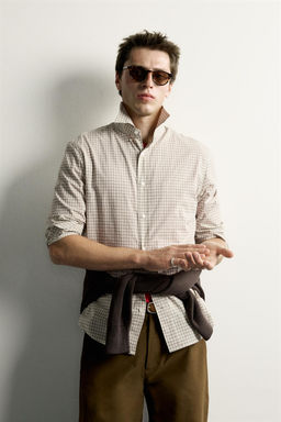 CAMISA REGULAR FIT CUADROS / Crudo / Negro - Zara фото 2