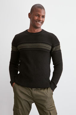 TRENDYOL MAN Siyah Slim Fit Yunlu Uzun Kollu Bisiklet Yaka Fitilli Kazak TMNAW20KZ1117