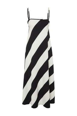 Siyah Bask?l? Ayarlanabilir Ask?l? A-Line Burumcuk/Dokulu Orme Maxi Elbise TWOSS24EL00060