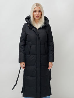 Пальто утепленное стеганное зимнее с капюшоном женское черного цвета 9605Ch - Mtforce фото 12