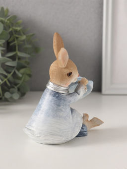 Фигурка полистоун Зайка в шляпке и дождевике: с птичкой, синий, 11?7?13 см