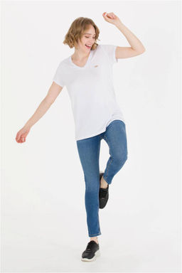 Женская белая базовая футболка с v-образным вырезом Неожиданная скидка в корзине - U.s. polo assn фото 4