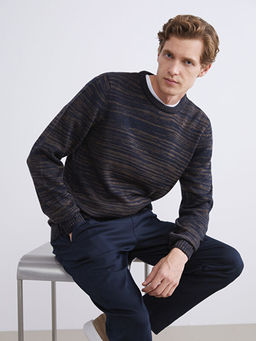 Bisiklet Yaka Desenli Erkek Triko Kazak