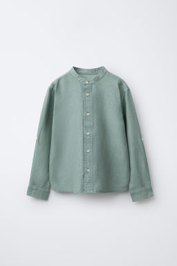CAMISA CUELLO MAO CON LINO Y ALGOD?N / Verde - Zara фото 2